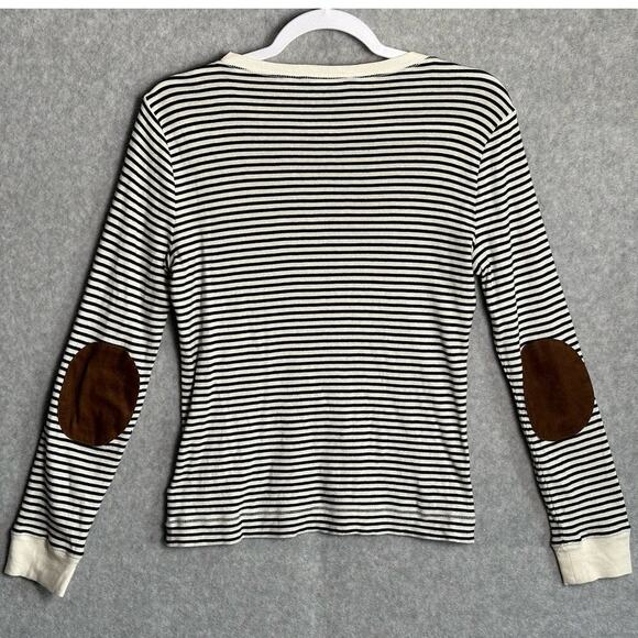 Lauren Ralph Lauren Sz M Striped Long Sleeve Suede Elbow Patches‎ nautical navy - Picture 2 of 10